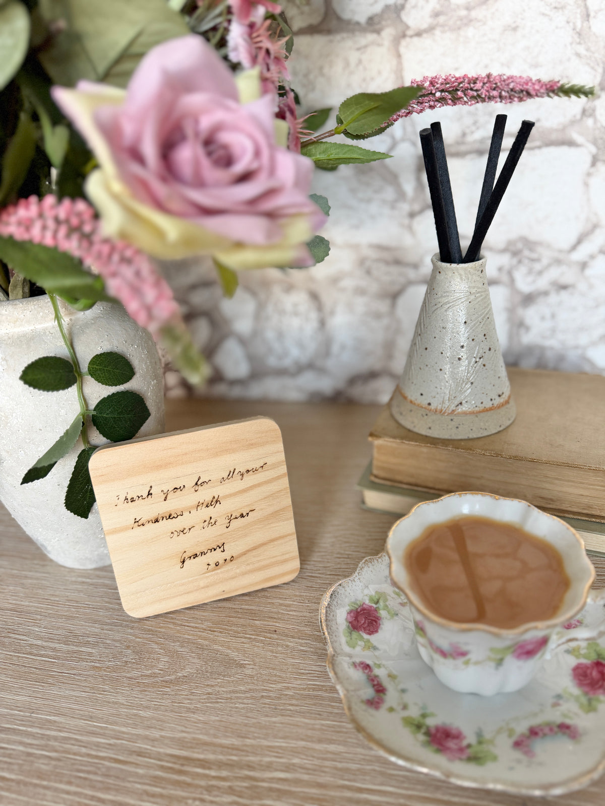 Personalised Handwriting Wooden Coaster – product view 3