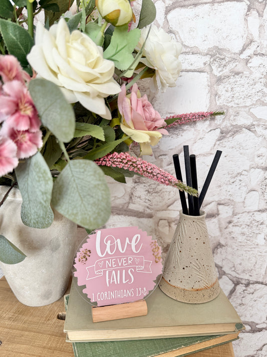 Love never fails acrylic plaque