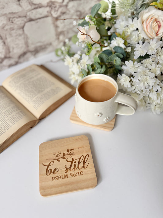 Be still engraved wooden coaster