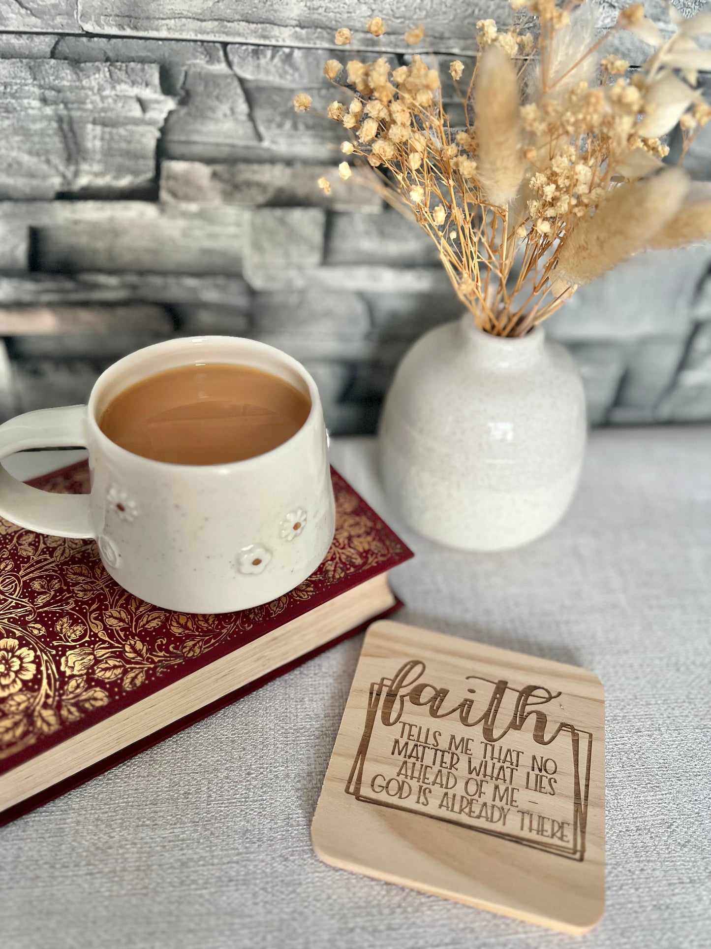 Faith engraved wooden coaster