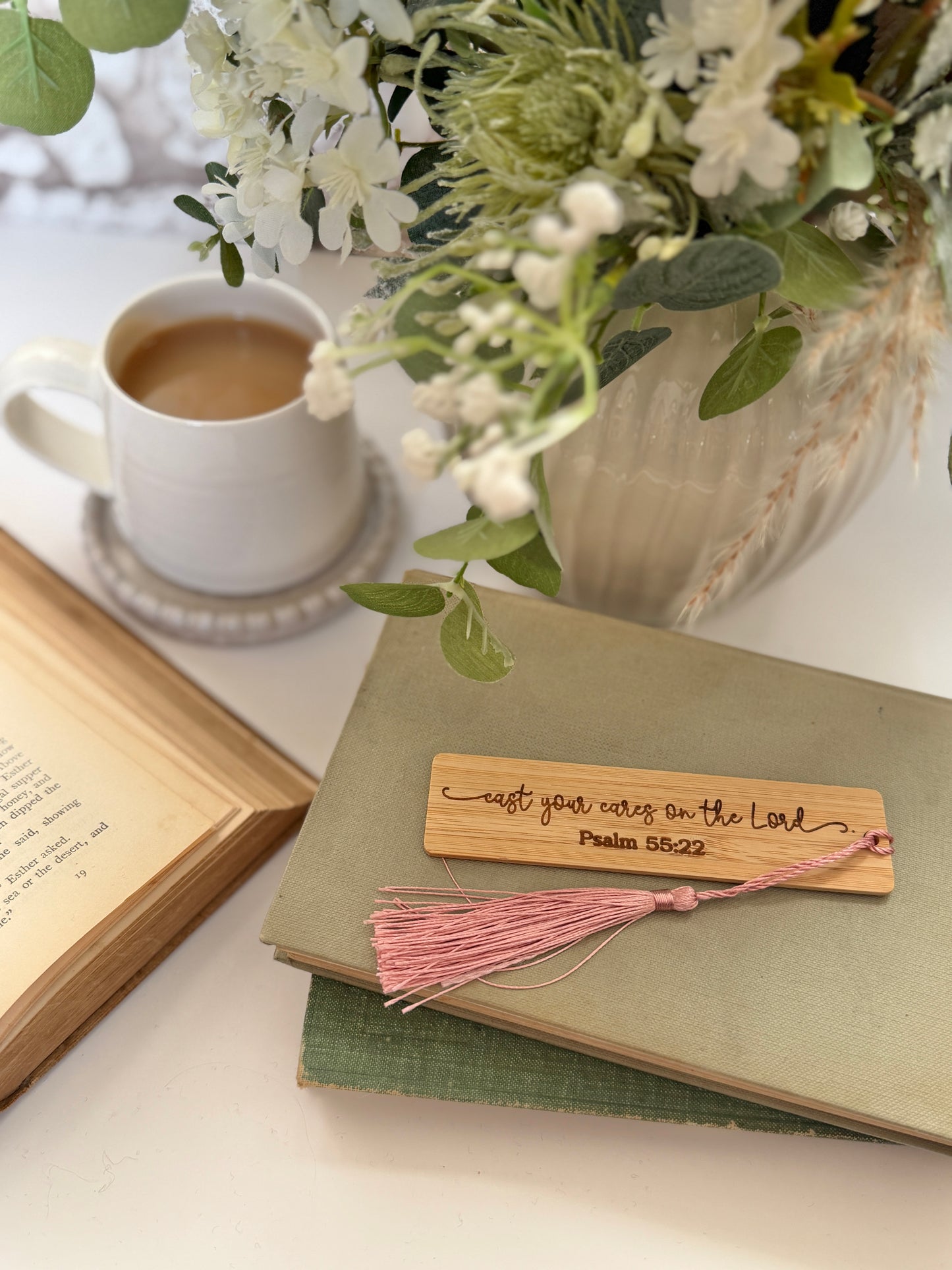 Cast all your cares on the Lord wooden engraved bookmark