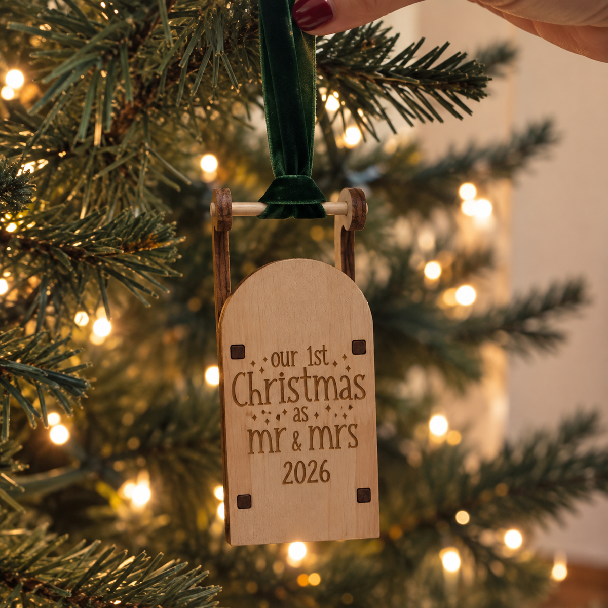 Wooden Sleigh Christmas Tree Decoration - choice of 16 designs
