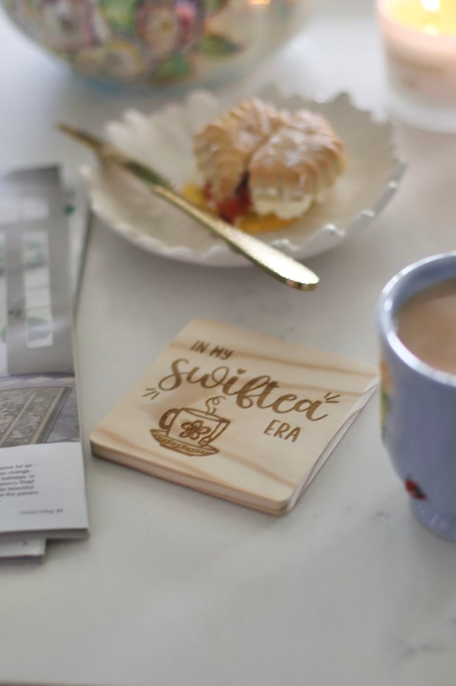 In my "swiftea" era engraved wooden coaster