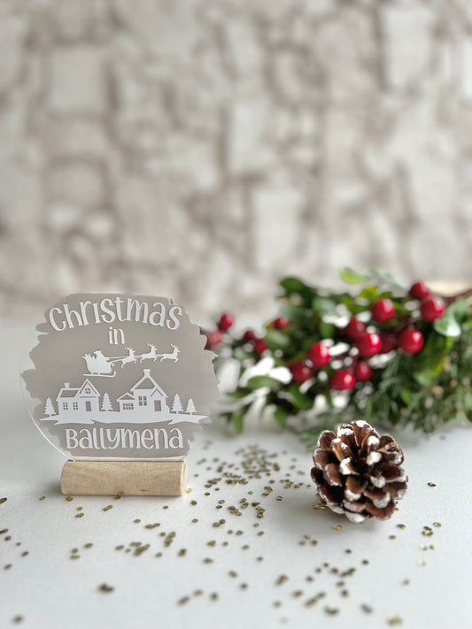Christmas in [your town/village name] personalised acrylic plaque