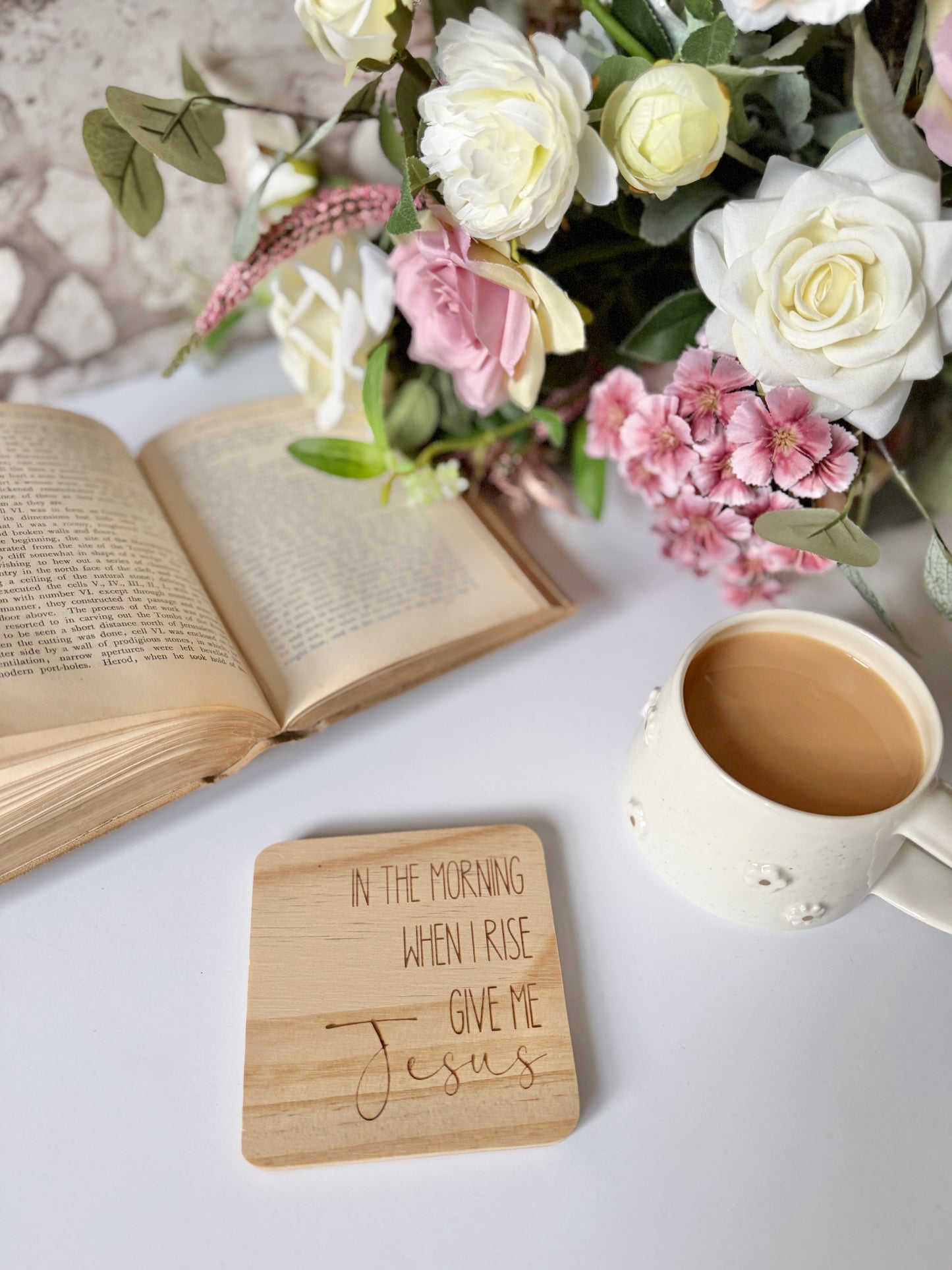 Give me Jesus engraved wooden coaster