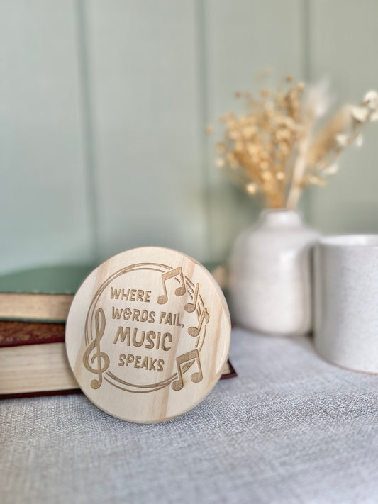 Music round wooden engraved coaster