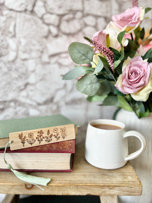 Wildflowers wooden engraved bookmark