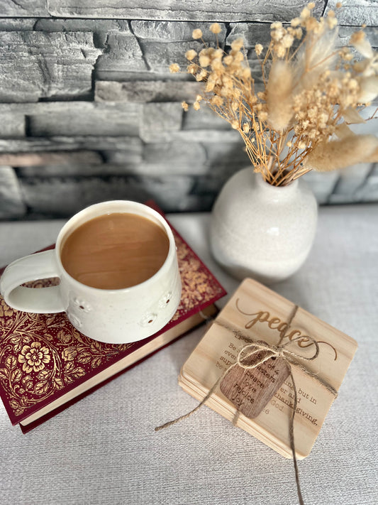 Set of 4 definition engraved wooden coaster