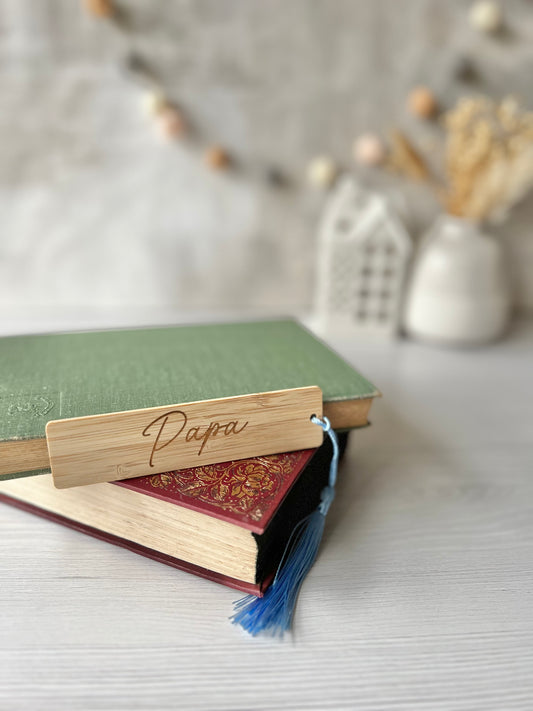 Papa engraved wooden bookmark