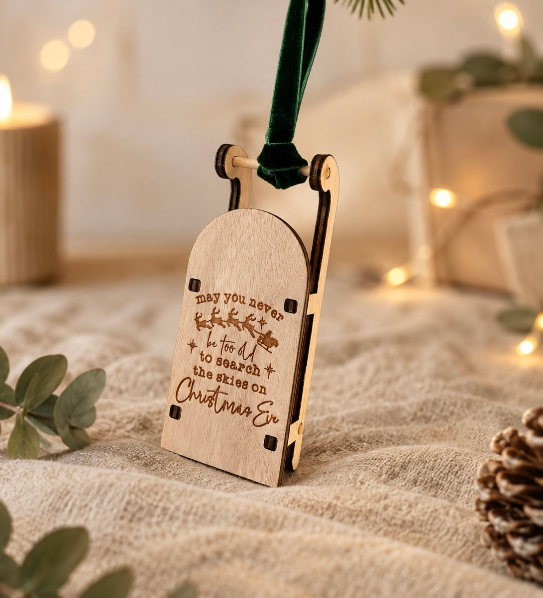 Wooden Sleigh Christmas Tree Decoration - choice of 16 designs