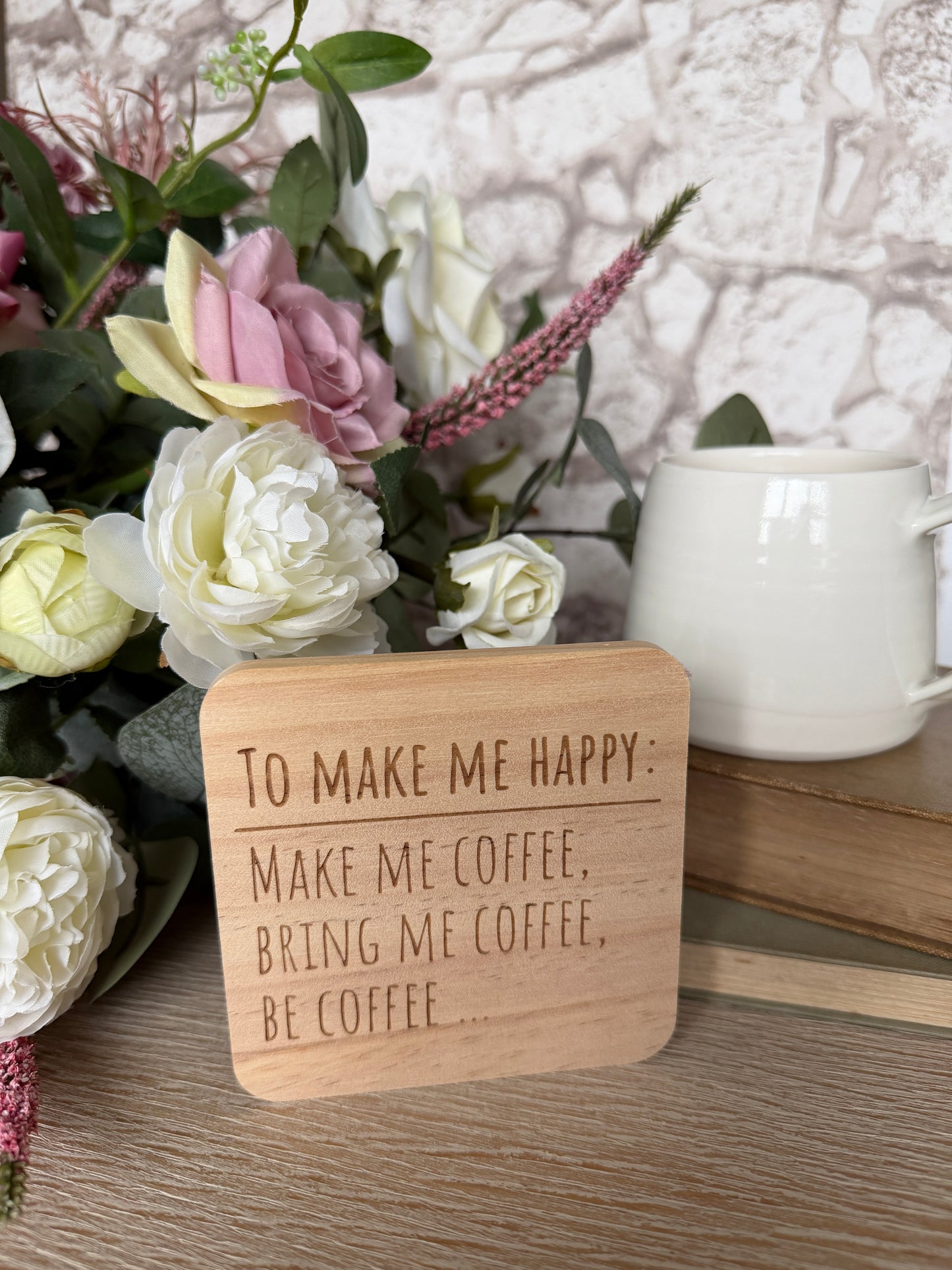 Make me happy (coffee) engraved wooden coaster