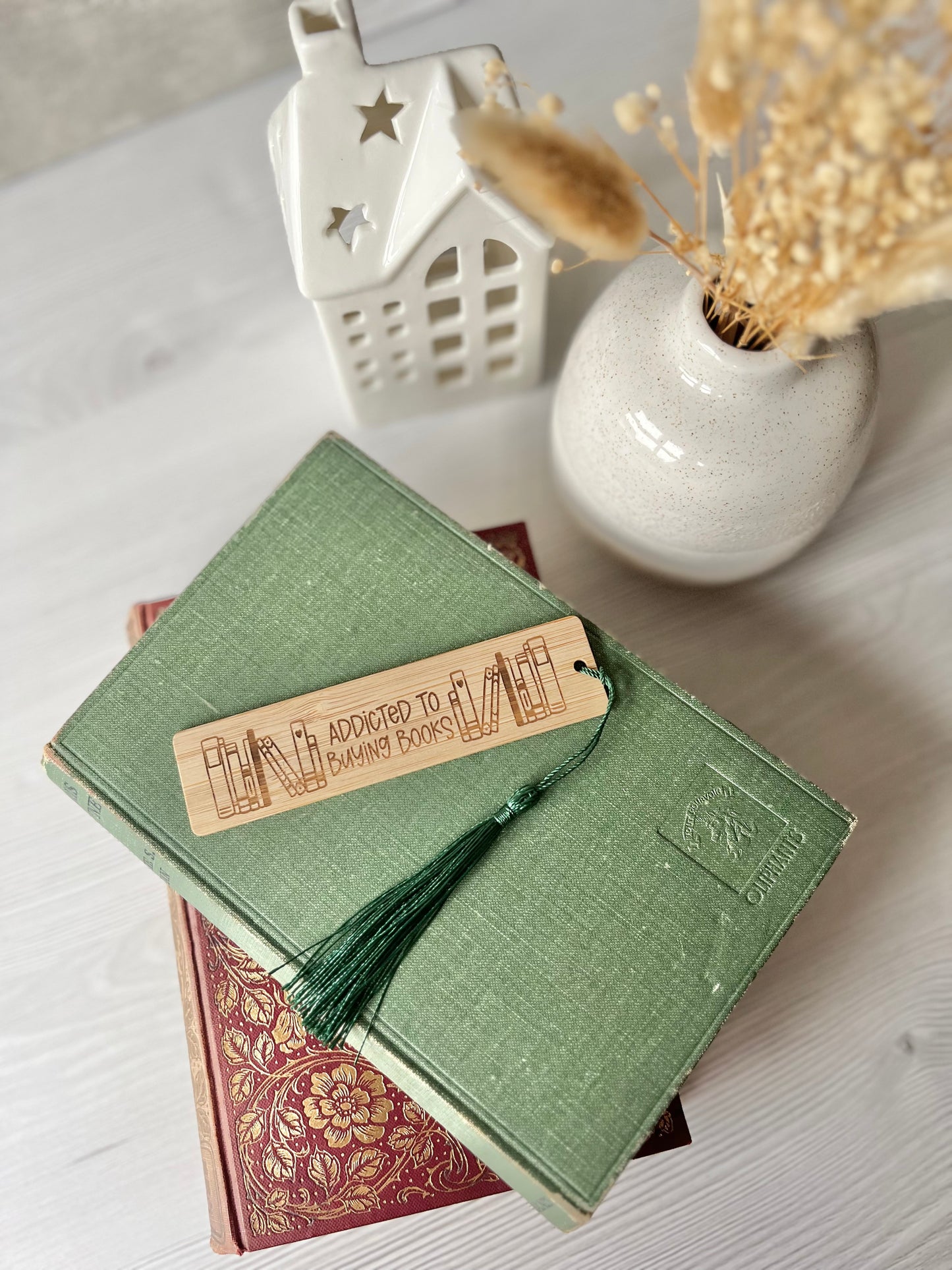 Addicted to buying books wooden engraved bookmark