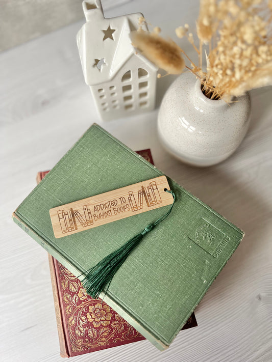 Addicted to buying books wooden engraved bookmark