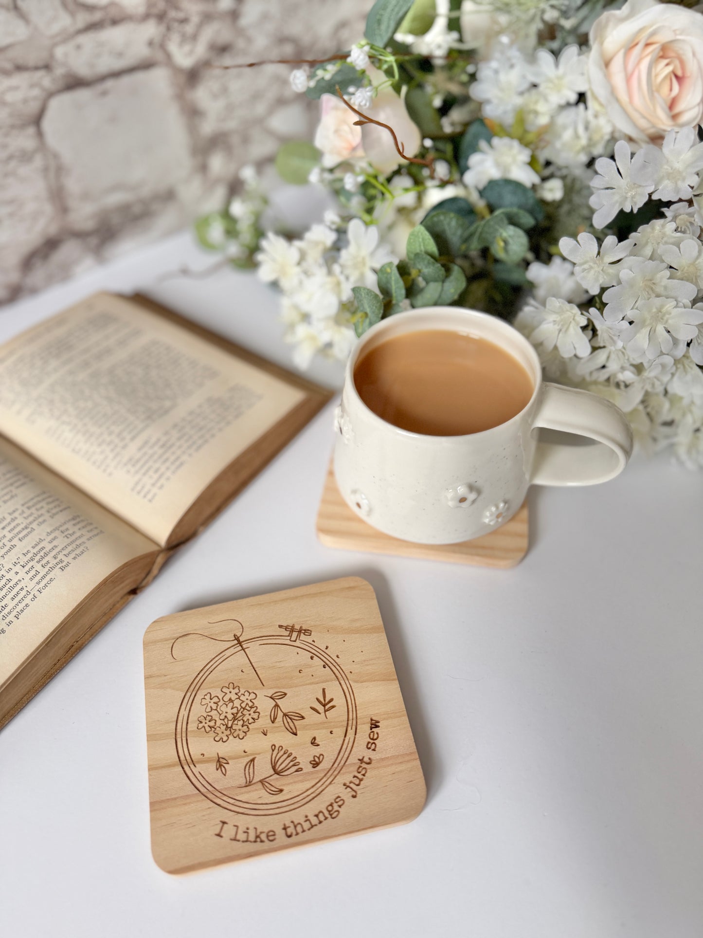 I like things just sew engraved wooden coaster