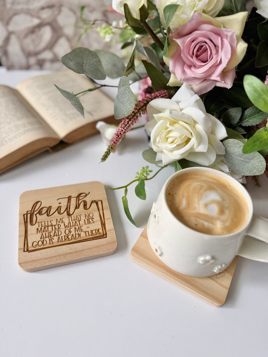Faith engraved wooden coaster