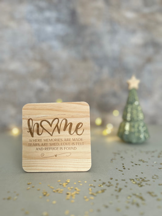 Home engraved wooden coaster
