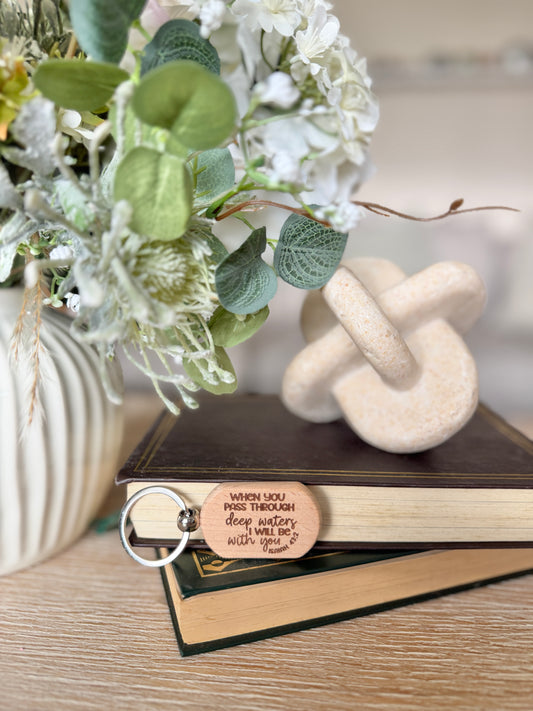 When you pass through deep waters engraved keyring