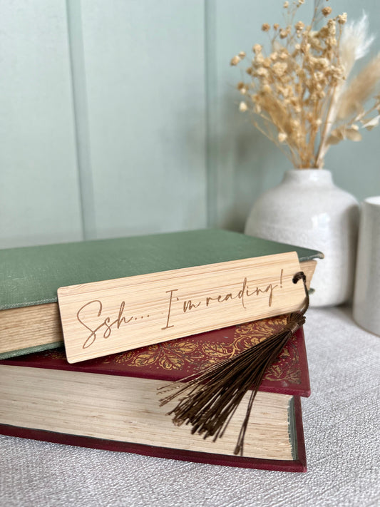 Ssh I'm reading wooden engraved bookmark