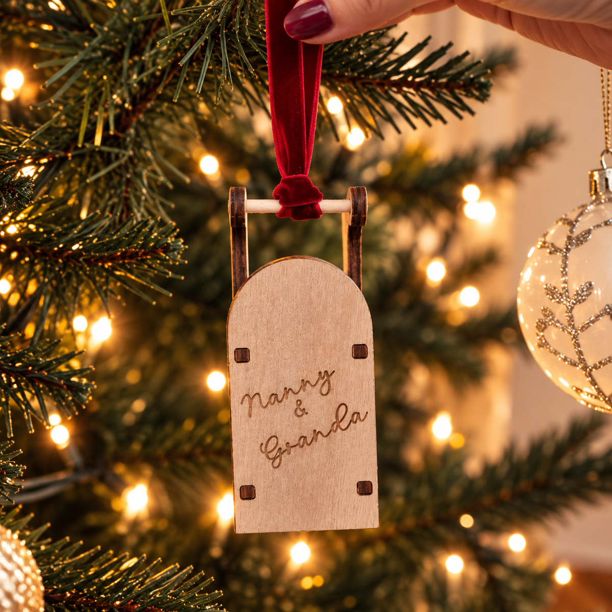 Personalised Wooden Sleigh Christmas Tree Decoration