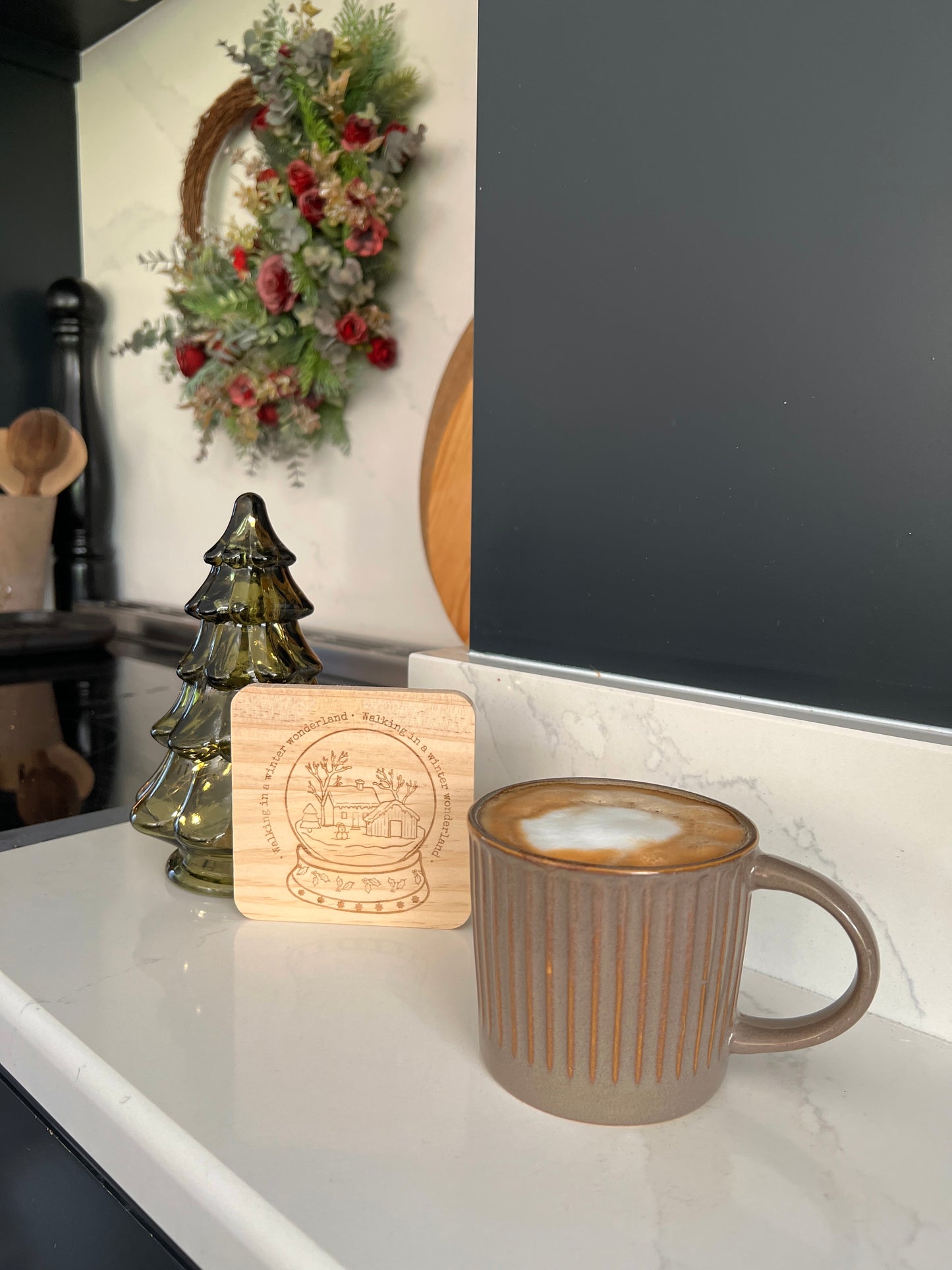 Walking in a winter wonderland wooden engraved coaster