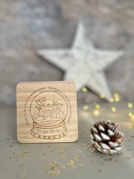 Walking in a winter wonderland wooden engraved coaster