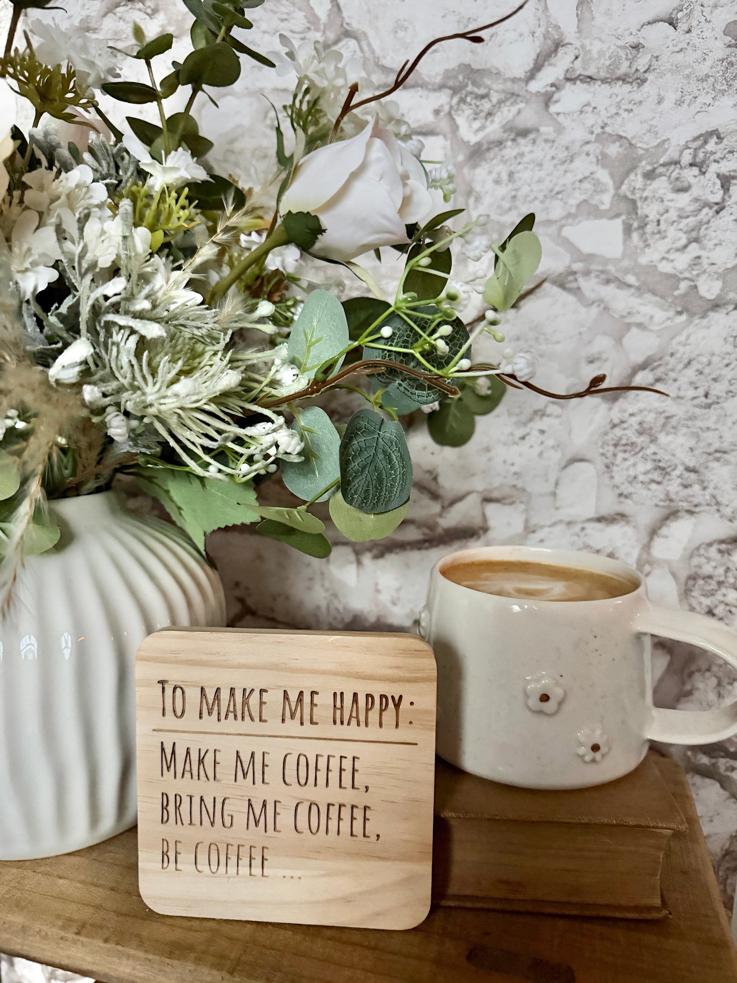 Make me happy (coffee) engraved wooden coaster
