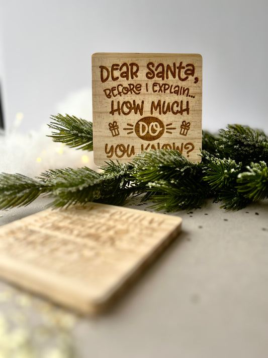 Dear Santa wooden engraved coaster