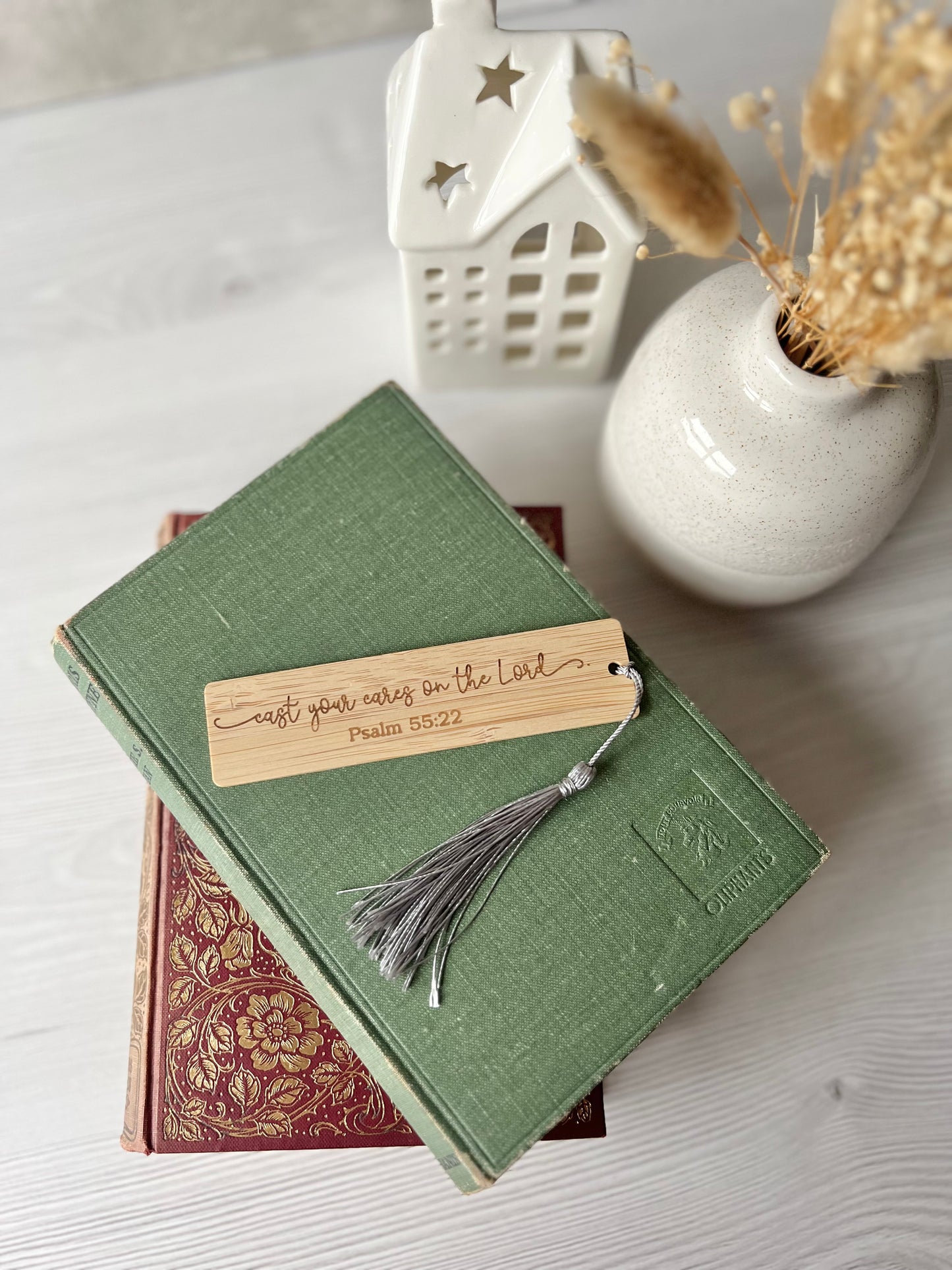Cast all your cares on the Lord wooden engraved bookmark