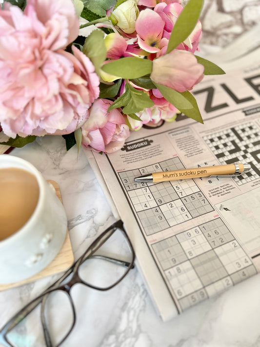 Mum’s sudoku pen (engraved bamboo pen)