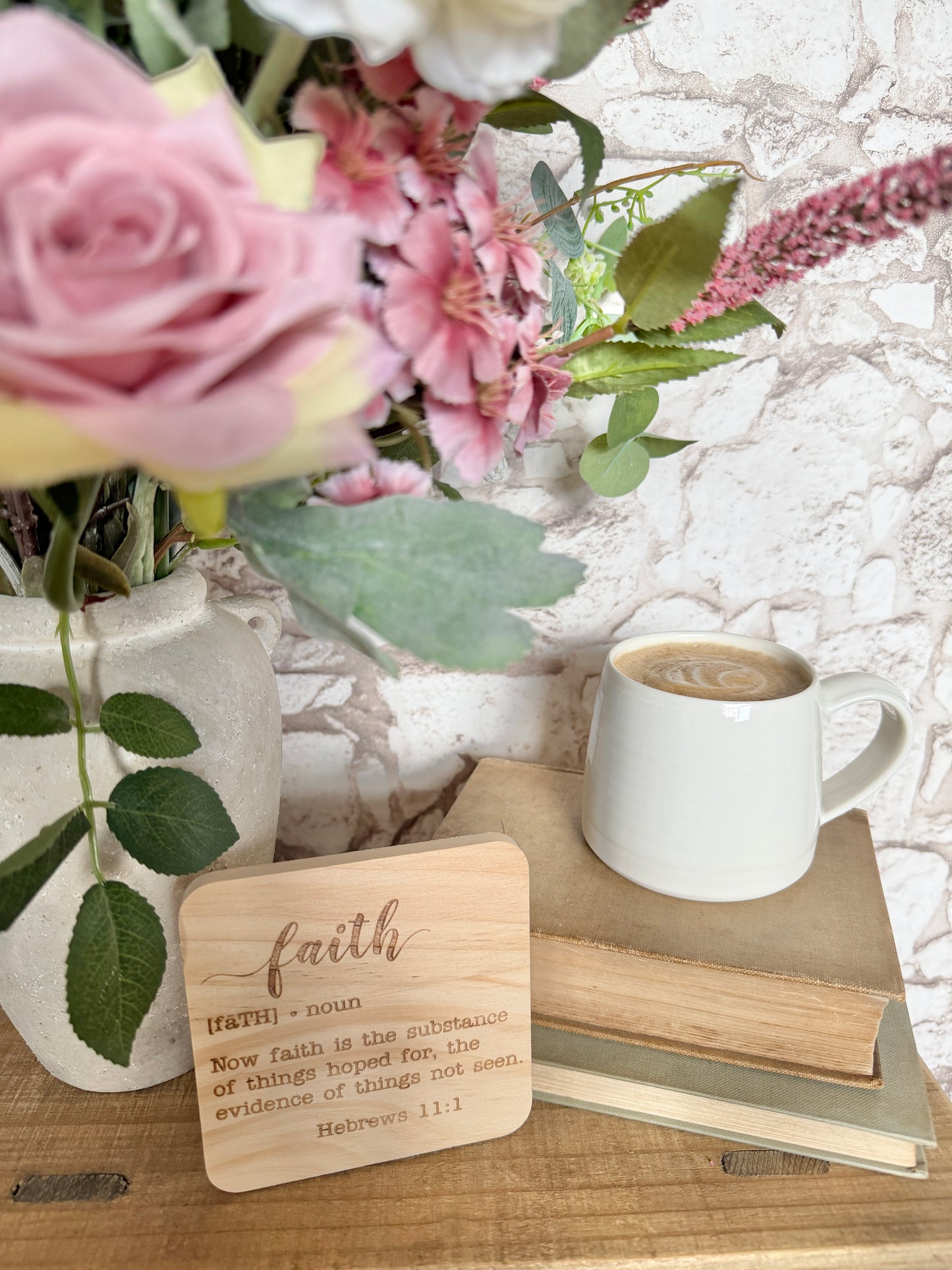 Set of 4 definition engraved wooden coaster