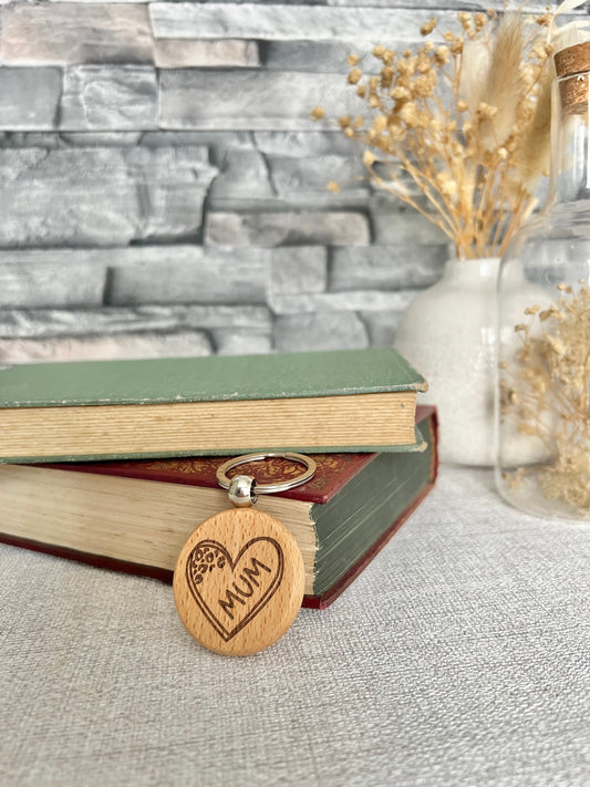 Mum heart engraved keyring