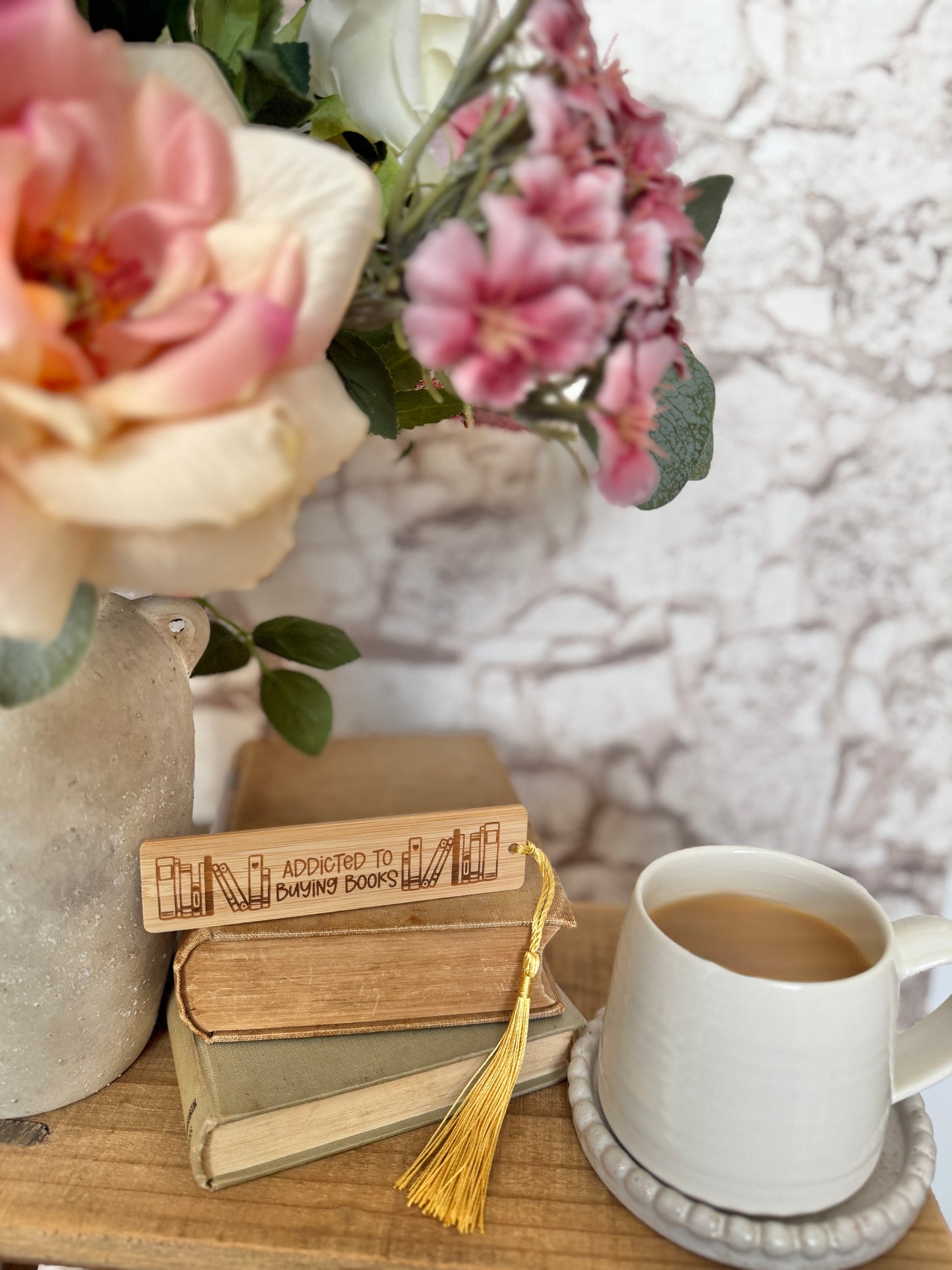 Addicted to buying books wooden engraved bookmark