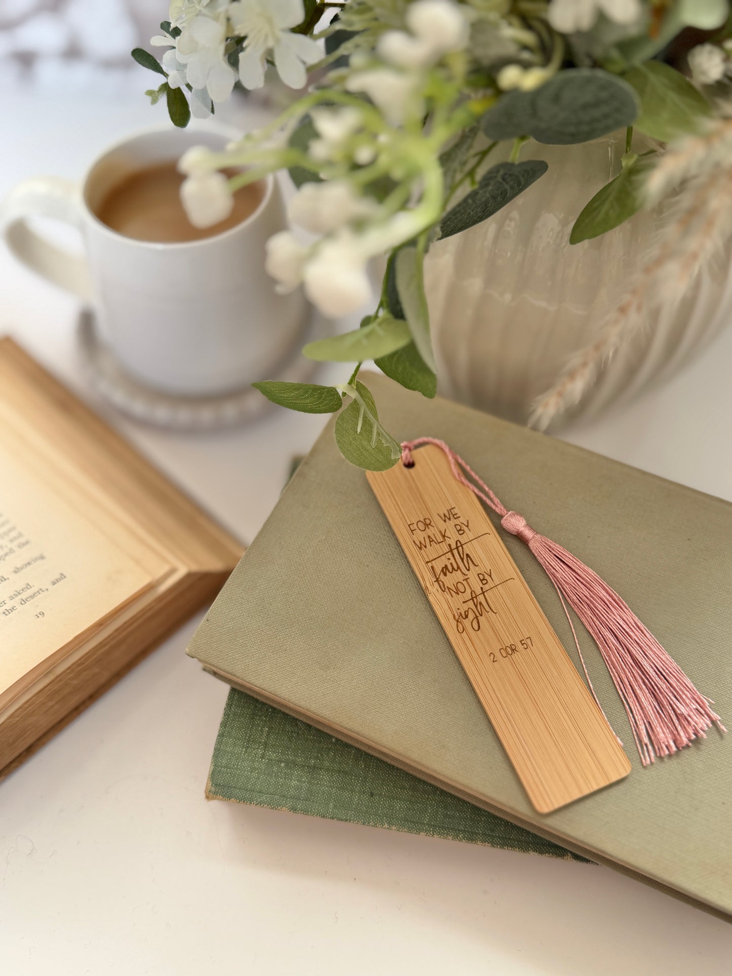 Walk by faith wooden engraved bookmark