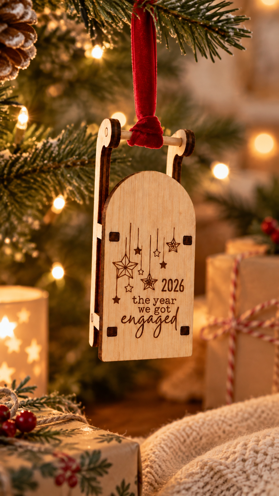 Wooden Sleigh Christmas Tree Decoration - choice of 16 designs