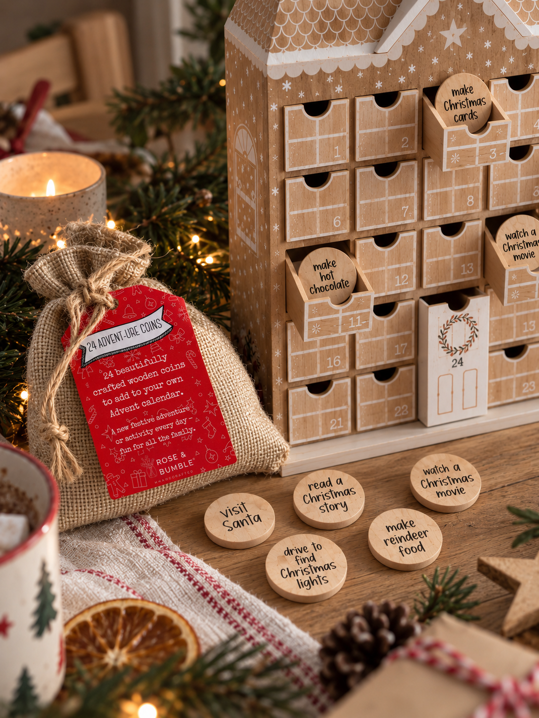 24 Advent-ure Coins – Wooden Christmas Activity Set