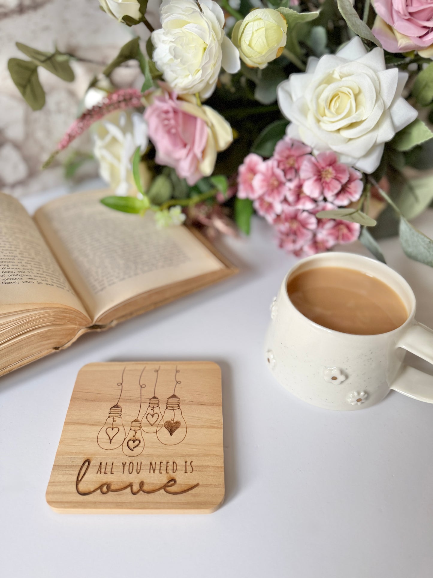 All you need is love engraved wooden coaster