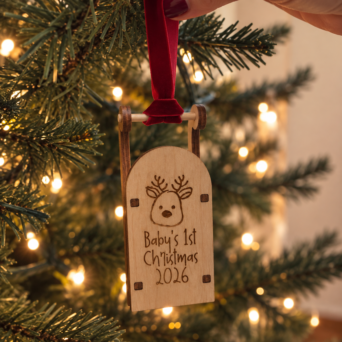 Wooden Sleigh Christmas Tree Decoration - choice of 16 designs