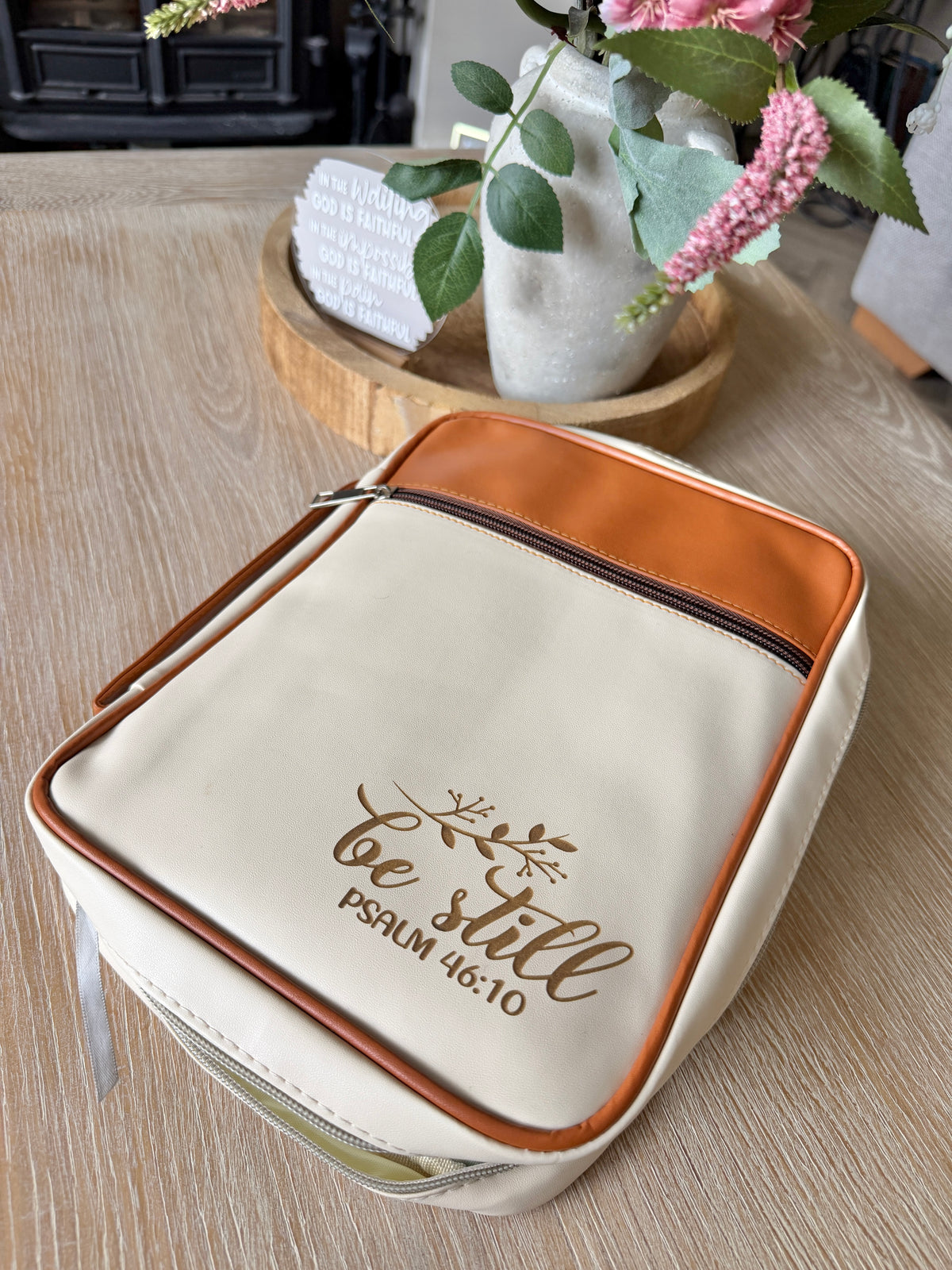 Be Still – Psalm 46:10 Bible Cover & Case | Cream & Tan