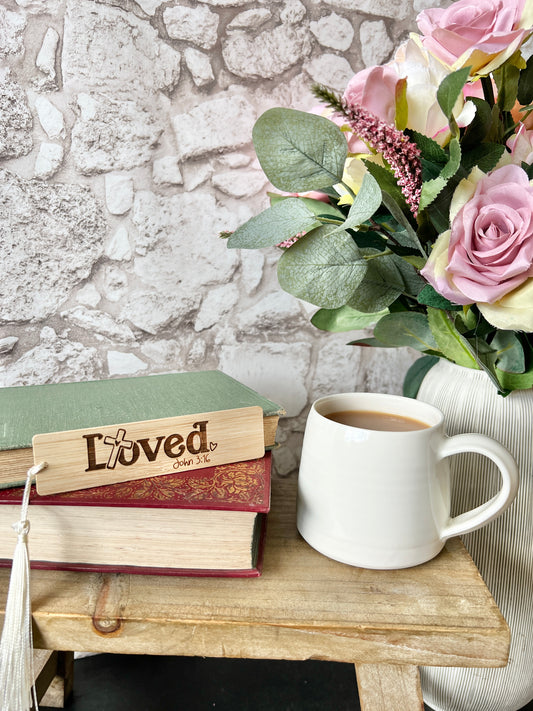 Loved John 3 : 16 engraved wooden bookmark