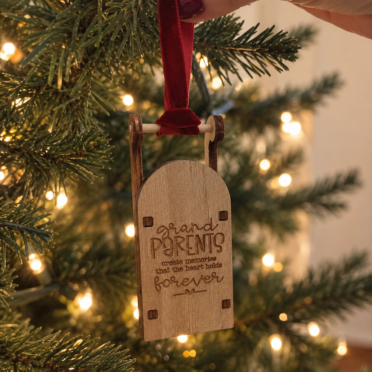 Wooden Sleigh Christmas Tree Decoration - choice of 16 designs