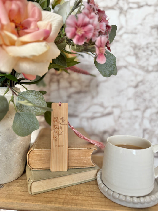 Walk by faith wooden engraved bookmark