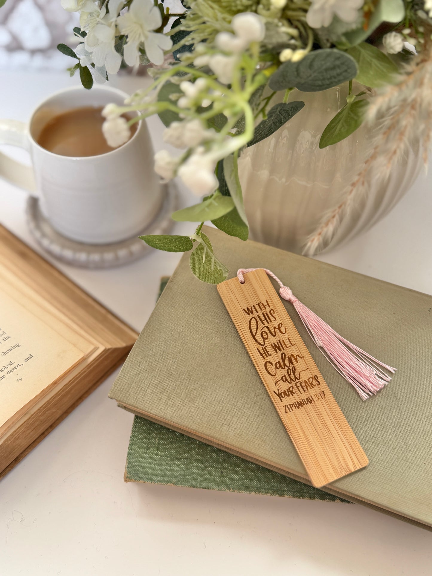 He will calm all your fears wooden engraved bookmark