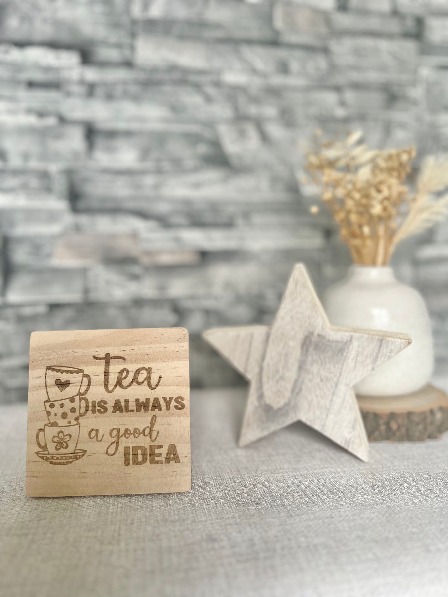 Tea good idea wooden engraved coaster