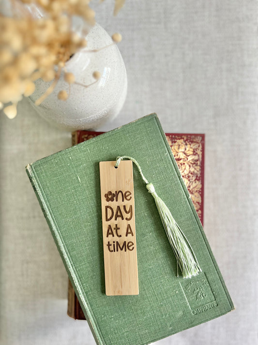 One day at a time engraved wooden bookmark