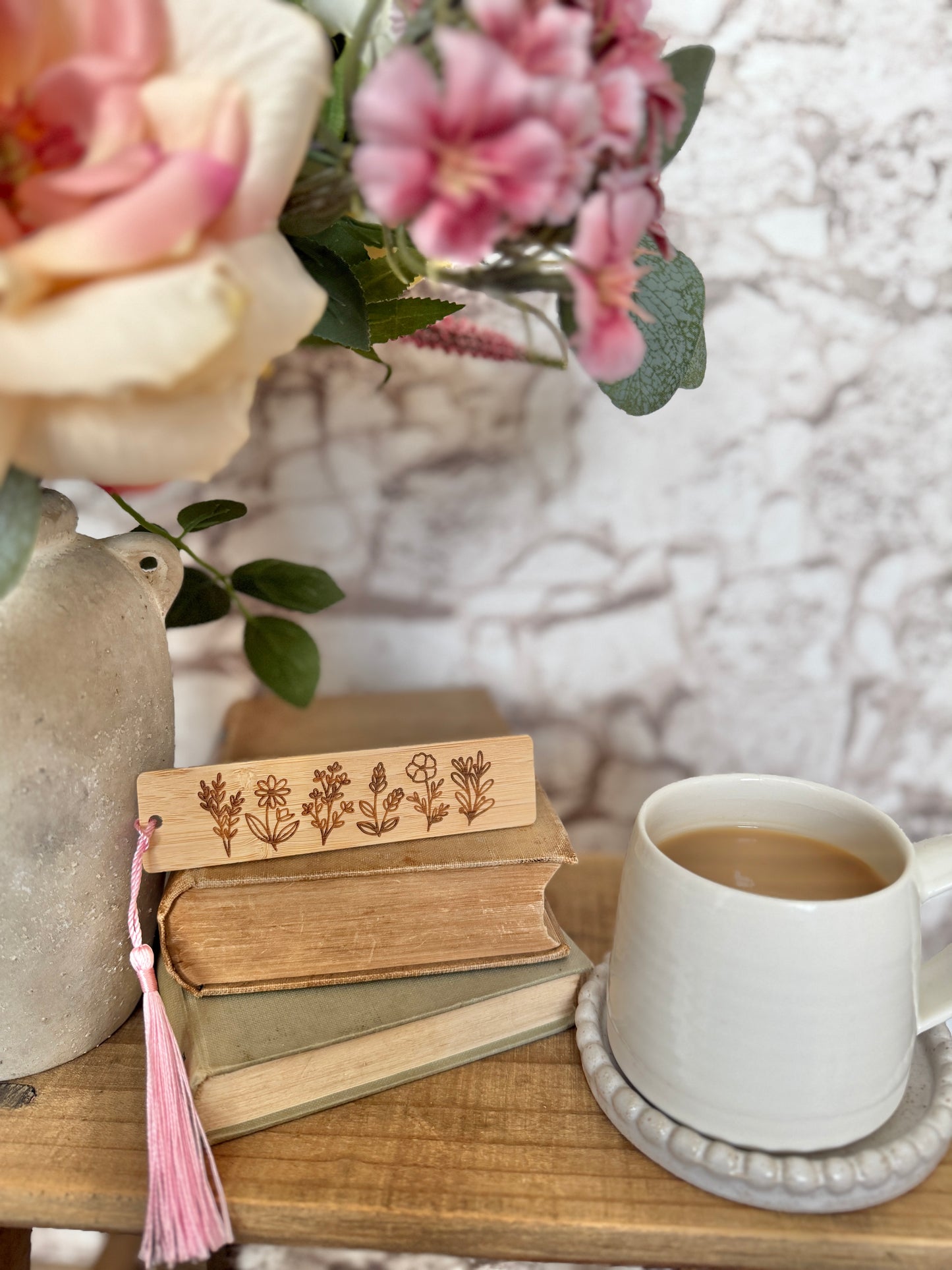 Wildflowers wooden engraved bookmark