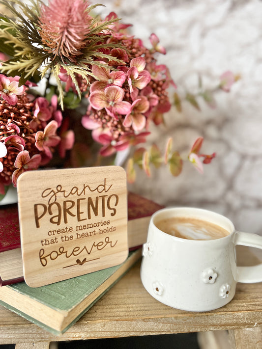 Grandparents create memories engraved wooden coaster