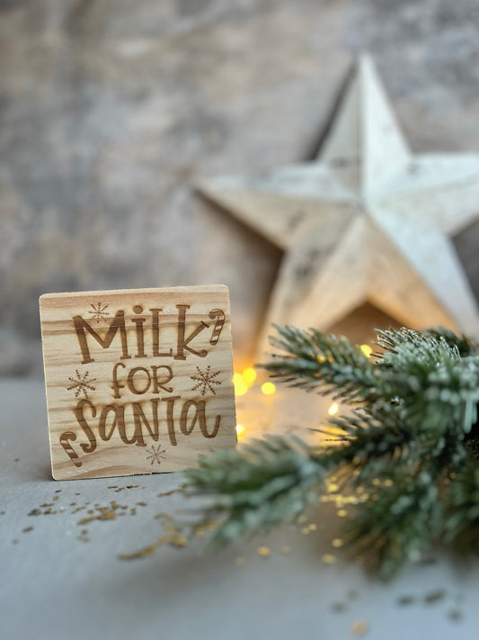 Milk for Santa wooden engraved coaster