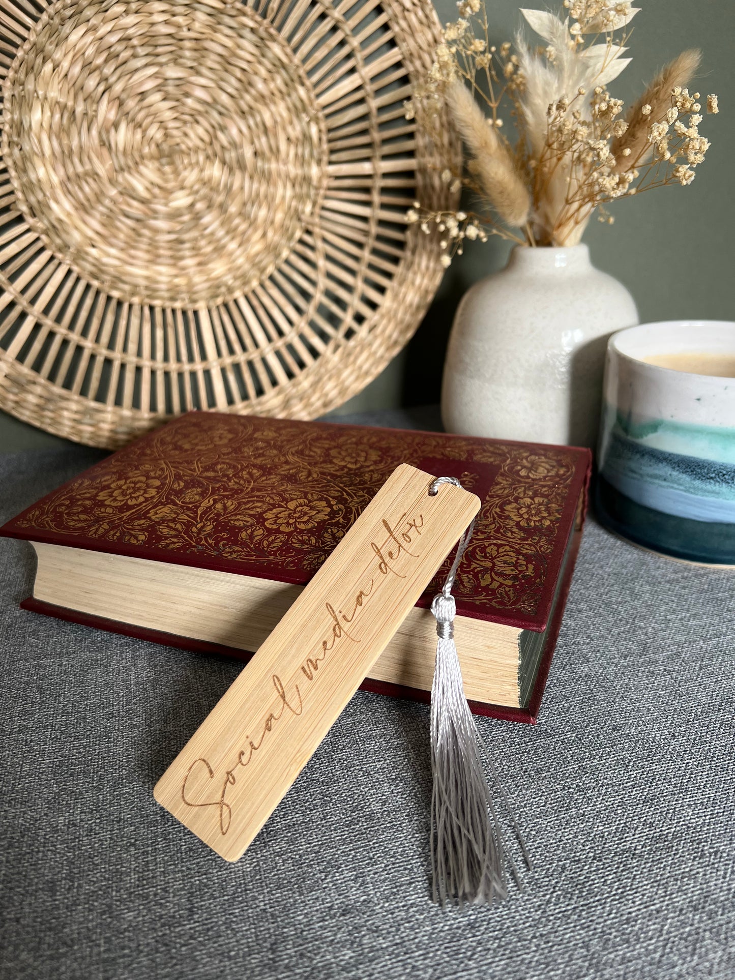 Social media detox wooden engraved bookmark