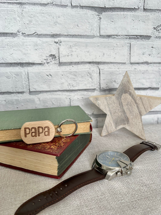 Papa engraved wooden keyring