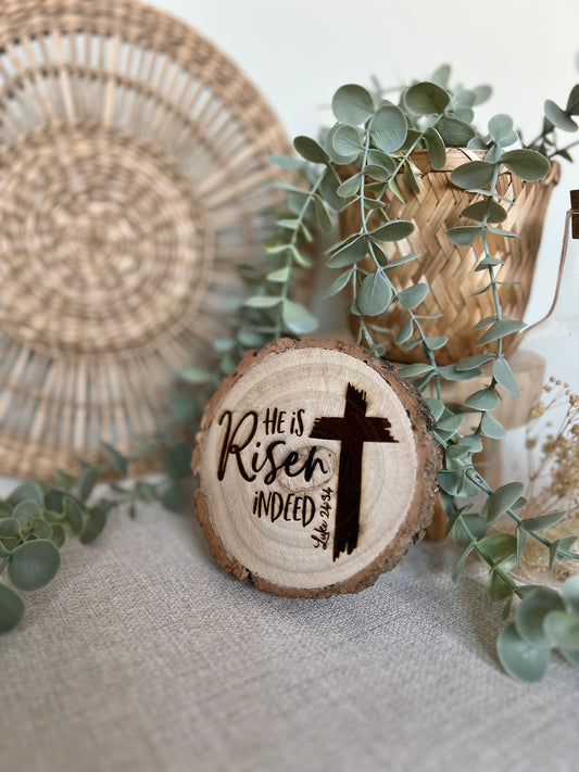 He is risen indeed engraved wooden plaque